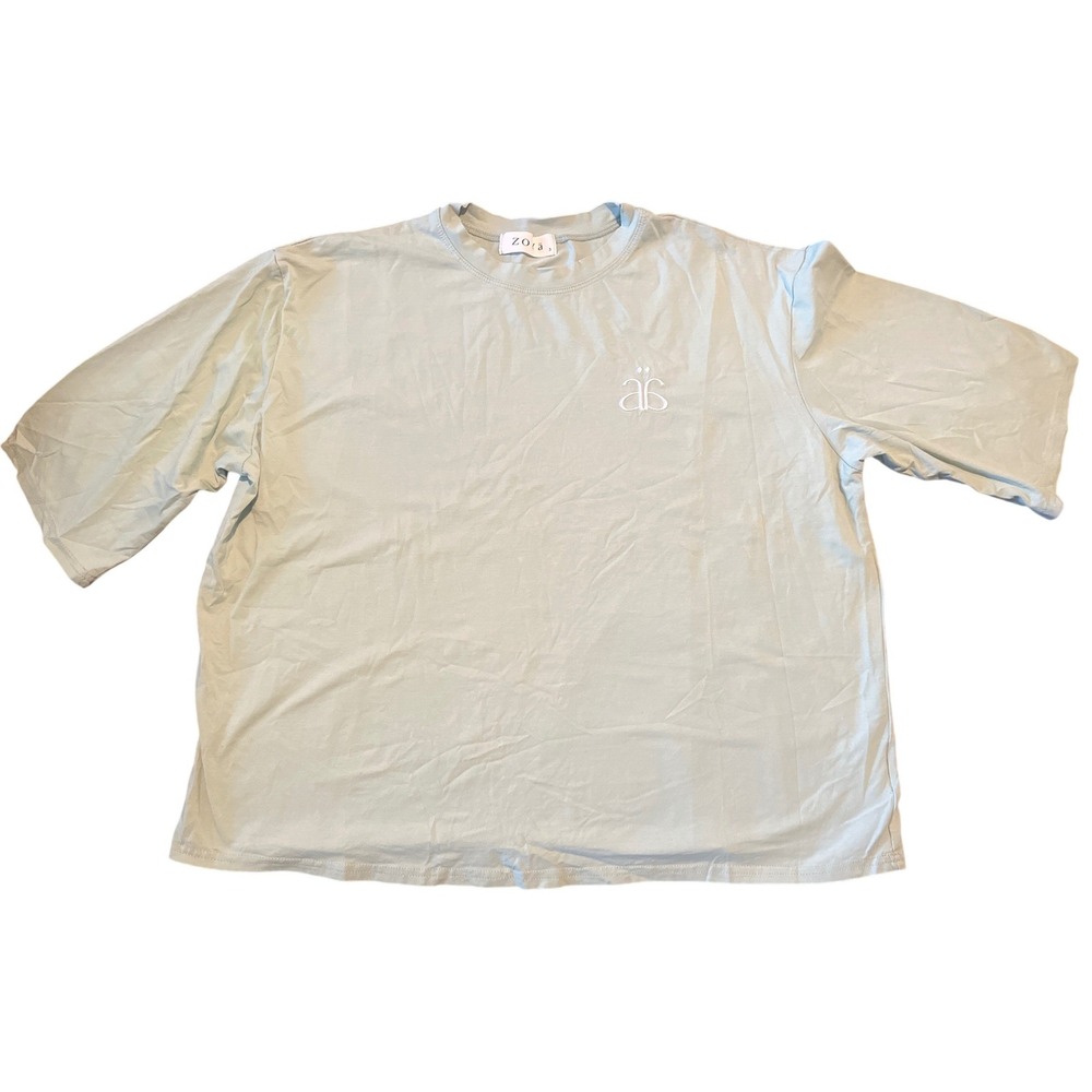 Zoya Oversized Logo T-Shirt Sage Green Crew Neck Size 3 Large XL